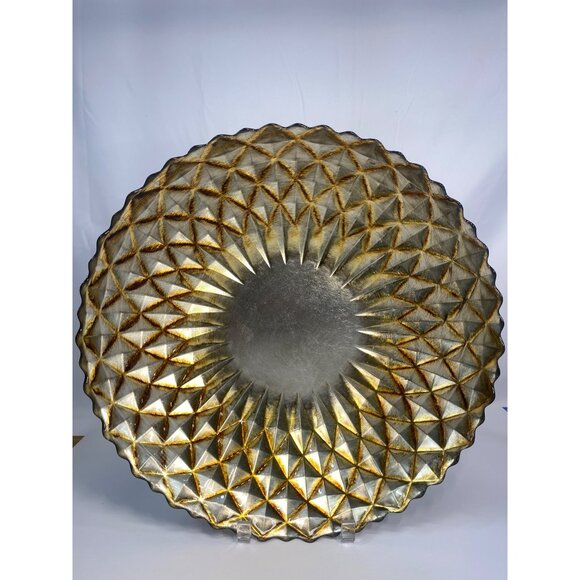 Vintage Turkish Centerpiece Plate Bowl Art Glass Diamond Point Pattern 16'' Wide - Picture 1 of 6